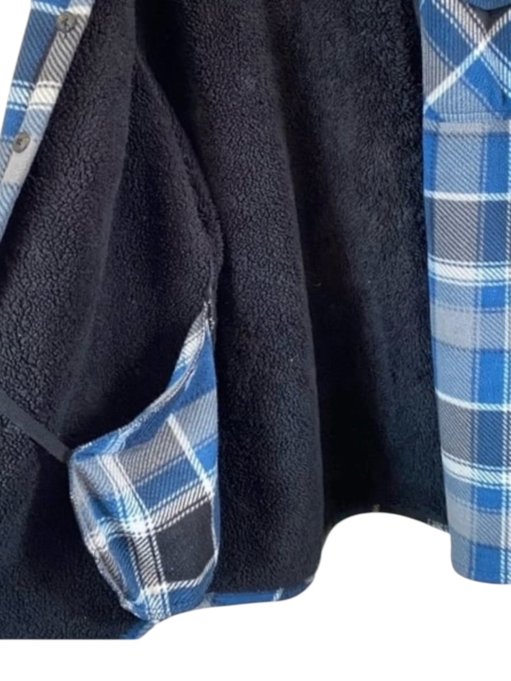 Men’s XL Blue Plaid Sherpa Lined Shacket Shirt Jacket Workwear Fleece - Picture 8 of 11